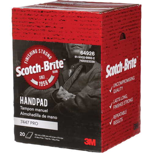 Tampons manuels Scotch-Brite 7447, Oxyde d'aluminium, 9" x 6", Grain Tr&egrave;s fin GTA Hardware Inc
