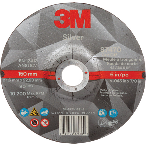 Meule &agrave; tronçonner Silver, 6" x 0,045", Arbre de 7/8", Type 27, C&eacute;ramique, 10 200 Tr/min GTA Hardware Inc