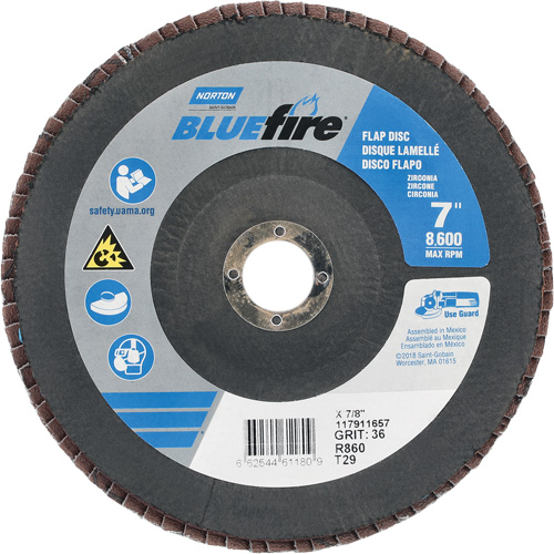 BlueFire&reg; R884P/R884V/R860 Center Mount Fiberglass Conical Flap Disc, 7" x 7/8", Type 29, P36 Grit, Zirconia Alumina GTA Hardware Inc
