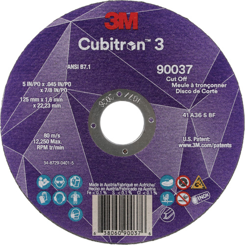Cubitron 3 Cut-Off Wheel, 5" x 0.045", 7/8" Arbor, Type 1, Ceramic, 12250 RPM GTA Hardware Inc