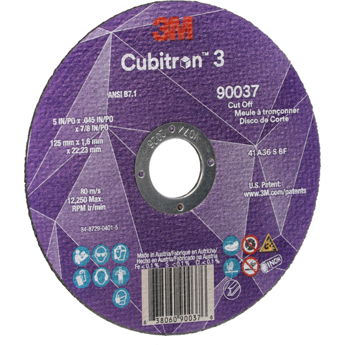 Cubitron 3 Cut-Off Wheel, 5" x 0.045", 7/8" Arbor, Type 1, Ceramic, 12250 RPM GTA Hardware Inc