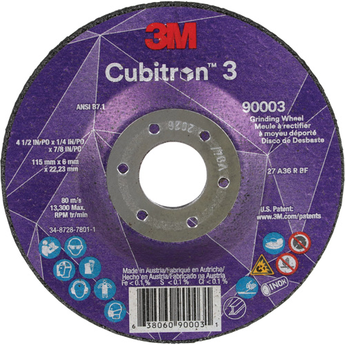 Cubitron 3 Depressed Centre Grinding Wheel, 4-1/2" x 1/4", 7/8" Arbor, Ceramic, Type T27 GTA Hardware Inc