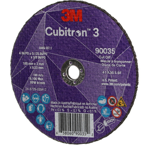 Cubitron 3 Cut-Off Wheel, 4" x 1/8", 3/8" Arbor, Type T1, Ceramic, 21000 RPM GTA Hardware Inc