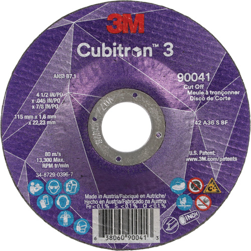 Meule &agrave; tronçonner Cubitron 3, 4-1/2" x 0,045", Arbre de 7/8", Type T27, C&eacute;ramique, 13 300 Tr/min GTA Hardware Inc