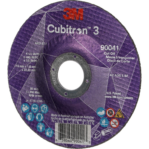 Meule &agrave; tronçonner Cubitron 3, 4-1/2" x 0,045", Arbre de 7/8", Type T27, C&eacute;ramique, 13 300 Tr/min GTA Hardware Inc