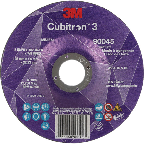 Cubitron 3 Cut-Off Wheel, 5" x 0.045", 7/8" Arbor, Type T27, Ceramic, 12250 RPM GTA Hardware Inc