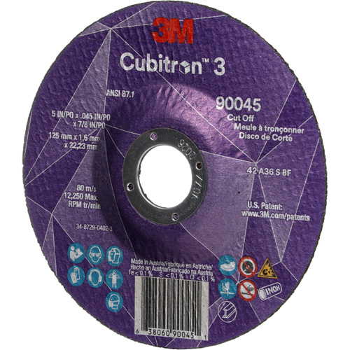 Cubitron 3 Cut-Off Wheel, 5" x 0.045", 7/8" Arbor, Type T27, Ceramic, 12250 RPM GTA Hardware Inc