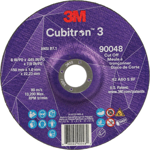 Cubitron 3 Cut-Off Wheel, 6" x 0.045", 7/8" Arbor, Type T27, Ceramic, 10200 RPM GTA Hardware Inc
