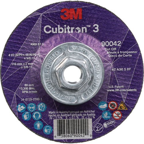 Meule &agrave; tronçonner Cubitron 3, 4-1/2" x 0,09", Arbre de 5/8"-11, Type T27, C&eacute;ramique, 13 300 Tr/min GTA Hardware Inc