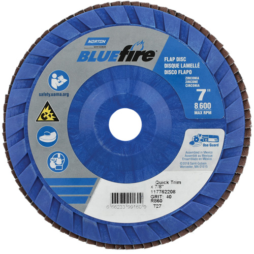 BlueFire Quick Trim Flap Disc, 7" x 7/8", Type 27, 40 Grit, Zirconia Alumina GTA Hardware Inc