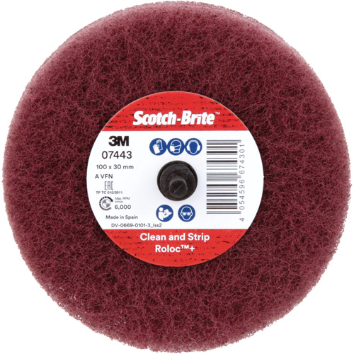 Roue de ponçage &agrave; usage g&eacute;n&eacute;ral Scotch-Brite Roloc Plus, 4" dia. GTA Hardware Inc