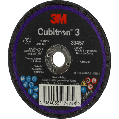 Meule &agrave; tronçonner Cubitron 3, 3" x 0,063", Arbre de 3/8", C&eacute;ramique GTA Hardware Inc