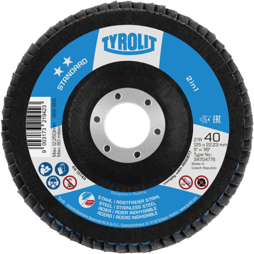 2-in-1 Flap Disc, 4-1/2" x 22.5 mm, Type 27A, 60 Grit, Ceramic Alumina GTA Hardware Inc