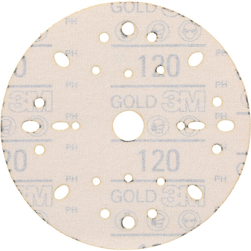 Hookit Gold Abrasive Disc, 6" Dia., 120 Grit, Aluminum Oxide, C-Weight GTA Hardware Inc