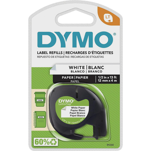 &eacute;tiquettes pour &eacute;tiqueteuse LetraTag Plus LT-100H, 12 mm x 13', Noir sur blanc GTA Hardware Inc