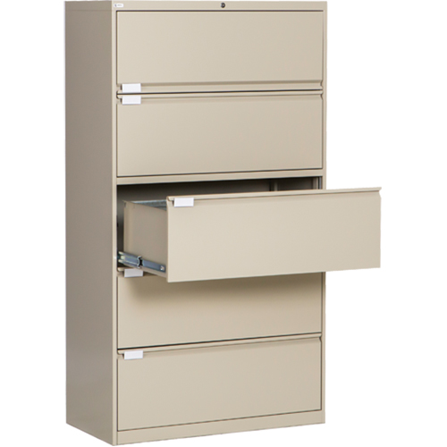 Classeur lat&eacute;ral, Acier, 5 tiroirs, 36" la x 18" p x 65-1/2" h, Beige GTA Hardware Inc