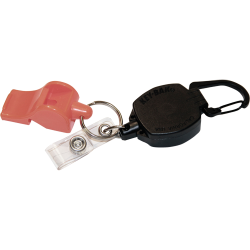 Self Retracting ID Badge and Key Reel with Whistle, Zinc Alloy Metal, 24" Cable, Carabiner Attachment GTA Hardware Inc