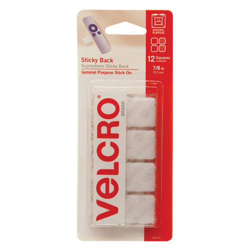 Fastener Squares, Hook & Loop, 7/8" Dia., Adhesive, White GTA Hardware Inc