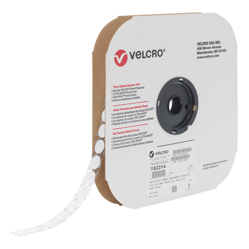 Velcoin&reg; Fastener, Hook, 3/4" Dia., Adhesive, White GTA Hardware Inc