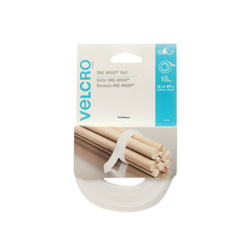 Ruban d'attaches One-Wrap, Boucle et crochet, 12' x 3/4", Auto-aggripant, Blanc GTA Hardware Inc