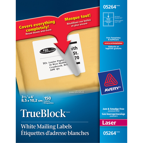 &eacute;tiquettes d'exp&eacute;dition au laser TrueBlock, 3-1/3" la x 4" la x Blanc GTA Hardware Inc