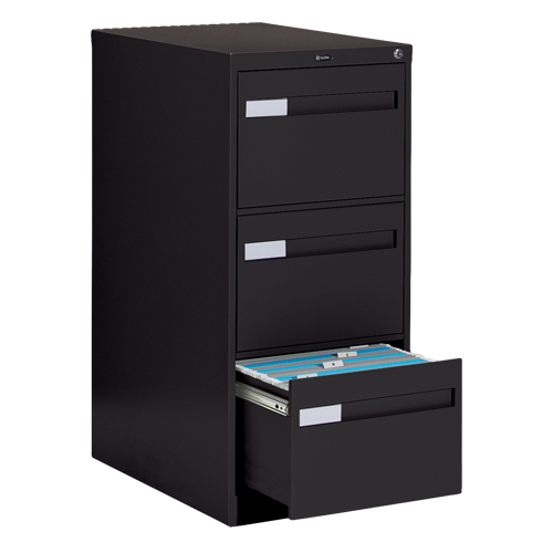 Classeur vertical &agrave; poign&eacute;es encastr&eacute;es, 3 tiroirs, 18.15" la x 26.56" p x 40" h, Noir GTA Hardware Inc