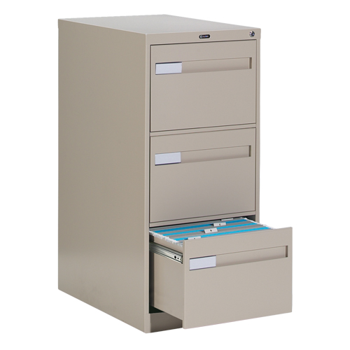 Classeur vertical &agrave; poign&eacute;es encastr&eacute;es, 3 tiroirs, 18.15" la x 26.56" p x 40" h, Beige GTA Hardware Inc