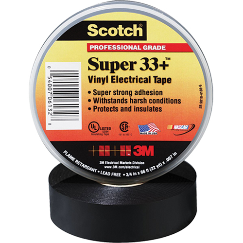 Rubans Super 33+ Scotch, 19 mm (3/4") x 20,1 m (66'), Noir, 7 mils GTA Hardware Inc