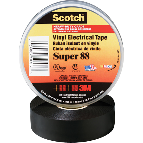 Rubans en vinyle Super 88 Scotch, 19 mm (3/4") x 20,1 m (66'), Noir, 8,5 mils GTA Hardware Inc
