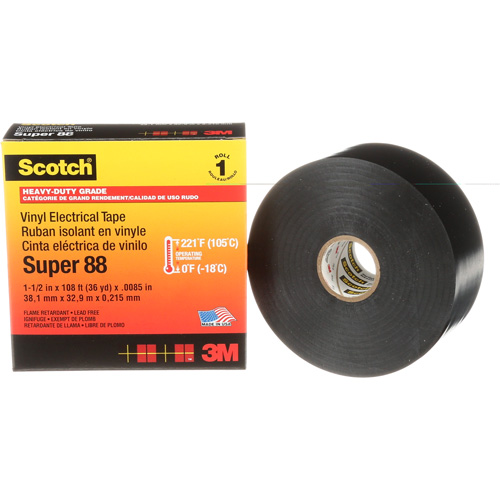 Ruban isolant en vinyle Super 88 Scotch, 38 mm (1-1/2") x 33 m (108'), Noir, 8,5 mils GTA Hardware Inc