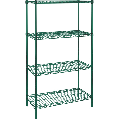 &eacute;tag&egrave;res robustes en treillis m&eacute;tallique au fini &eacute;poxy vert, 4 Tablettes, 30" la x 63" h x 14" p GTA Hardware Inc