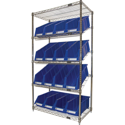 &eacute;tag&egrave;re en treillis m&eacute;tallique &agrave; tablettes inclin&eacute;es avec bacs, Tiers 5, 36" la x 63" h x 18" p GTA Hardware Inc