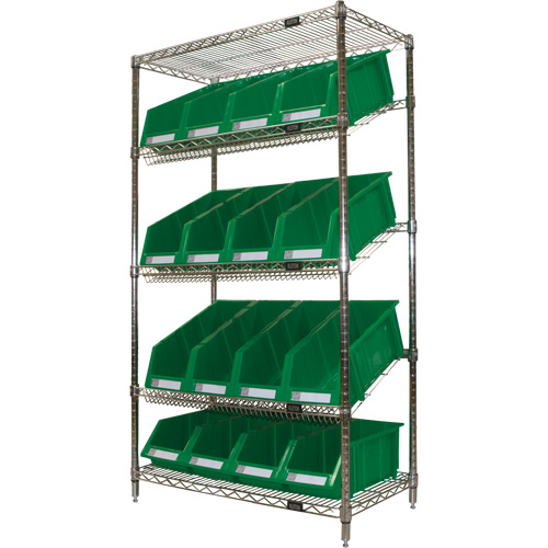 &eacute;tag&egrave;re en treillis m&eacute;tallique &agrave; tablettes inclin&eacute;es avec bacs, Tiers 5, 36" la x 63" h x 18" p GTA Hardware Inc