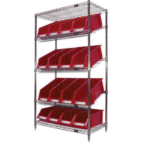 &eacute;tag&egrave;re en treillis m&eacute;tallique &agrave; tablettes inclin&eacute;es avec bacs, Tiers 5, 36" la x 63" h x 18" p GTA Hardware Inc