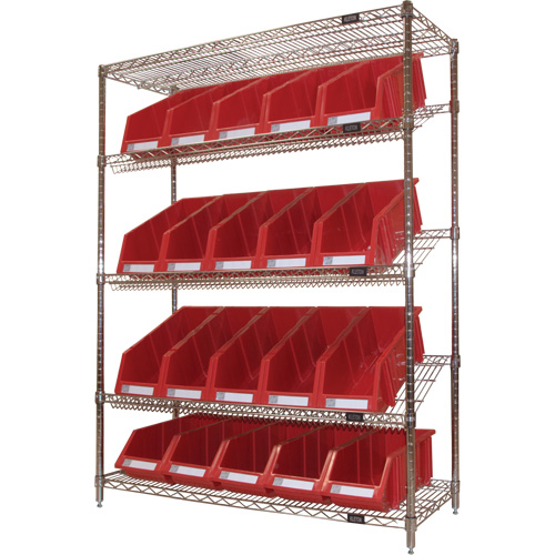 &eacute;tag&egrave;re en treillis m&eacute;tallique &agrave; tablettes inclin&eacute;es avec bacs, Tiers 5, 48" la x 63" h x 18" p GTA Hardware Inc