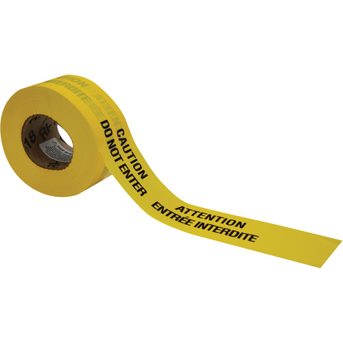 Barricade Tape, Bilingual, 3" W x 1000' L, 3.5 mils, Black on Yellow GTA Hardware Inc