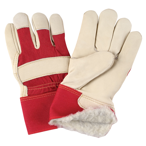 Gants d'ajusteur rouge & blanc doubl&eacute;s pour l'hiver de premi&egrave;re qualit&eacute;, 2T-Grand, Paume en Cuir fleur de vache, Doublure en Boa GTA Hardware Inc