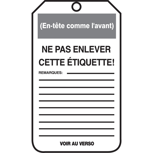 Lockout Tags, Cardstock, 3-1/8" W x 5-7/8" H, French GTA Hardware Inc
