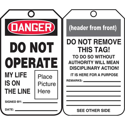 Safety Tags, Plastic, 3-3/8" W x 5-3/4" H, English GTA Hardware Inc
