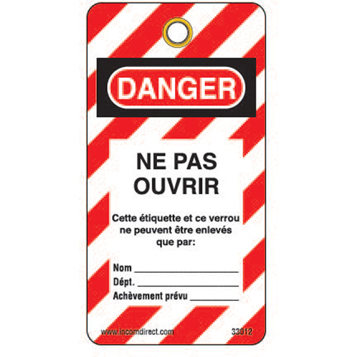 &eacute;tiquettes de verrouillage, Plastique, 3" la x 5-3/4" h, Français GTA Hardware Inc