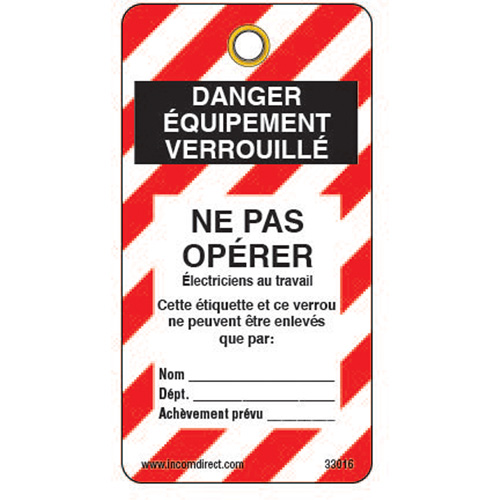 Lockout Tags, Plastic, 3" W x 5-3/4" H, French GTA Hardware Inc