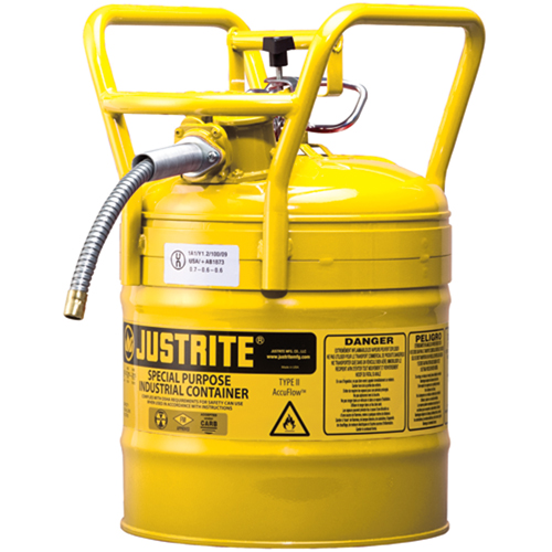 D.O.T. AccuFlow Safety Cans, Type II, Steel, 5 US gal., Yellow, FM Approved GTA Hardware Inc