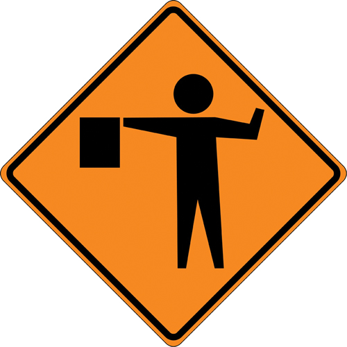 Tilt-Adjust Flagman Ahead Roll-Up Construction Sign, 36" x 36", Vinyl, Pictogram GTA Hardware Inc