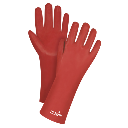 Red Smooth-Finish Chemical-Resistant Gloves, Size 9, 14" L, PVC, Interlock Inner Lining, 47-mil GTA Hardware Inc