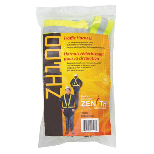 Standard-Duty Safety Harness, High Visibility Lime-Yellow, Silver Reflective Colour, Medium GTA Hardware Inc