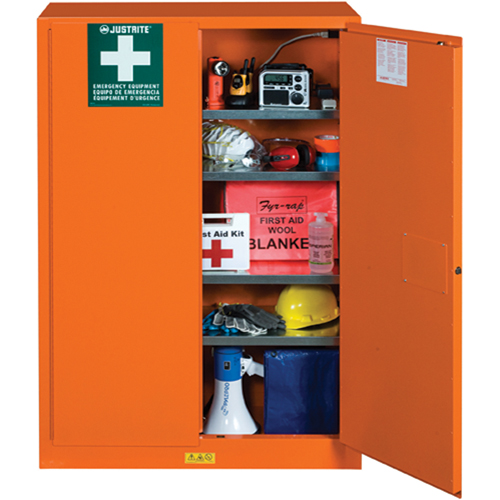 Emergency Preparedness Storage Cabinets, Steel, 4 Shelves, 65" H x 43" W x 18" D, Orange GTA Hardware Inc
