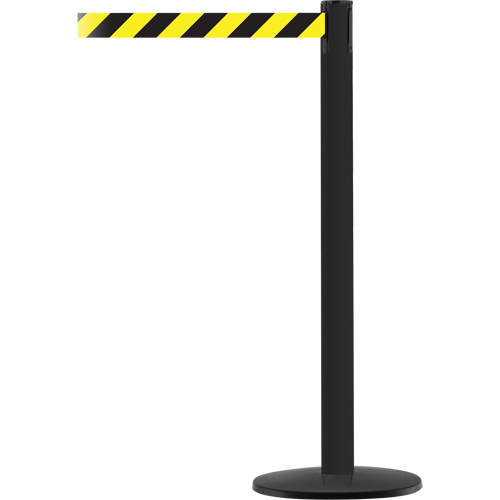 Montant pour syst&egrave;me Advance TensaBarrier, Acier, 36" h, Ruban Noir/Jaune, Longueur du ruban 7,5' GTA Hardware Inc