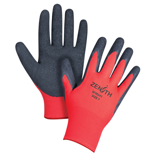 Gants enduits &agrave; prise cr&ecirc;p&eacute;e noir & rouge, 7/Petit, R&ecirc;vetement Latex de caoutchouc, Calibre 13, Enveloppe en Polyester GTA Hardware Inc