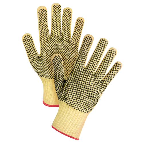 Gants tricot&eacute;s deux c&ocirc;t&eacute;s, sans couture, &agrave; pois, Taille Petit/7, Calibre 7, Rev&ecirc;tement PVC, Enveloppe en Kevlar, ASTM ANSI niveau A2/EN 388 niveau 3 GTA Hardware Inc