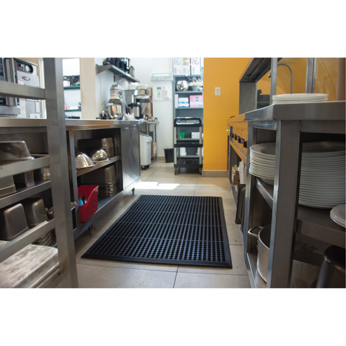 Anti-Fatigue Matting, Slotted, 3' x 5' x 7/8", Black, Natural Rubber GTA Hardware Inc